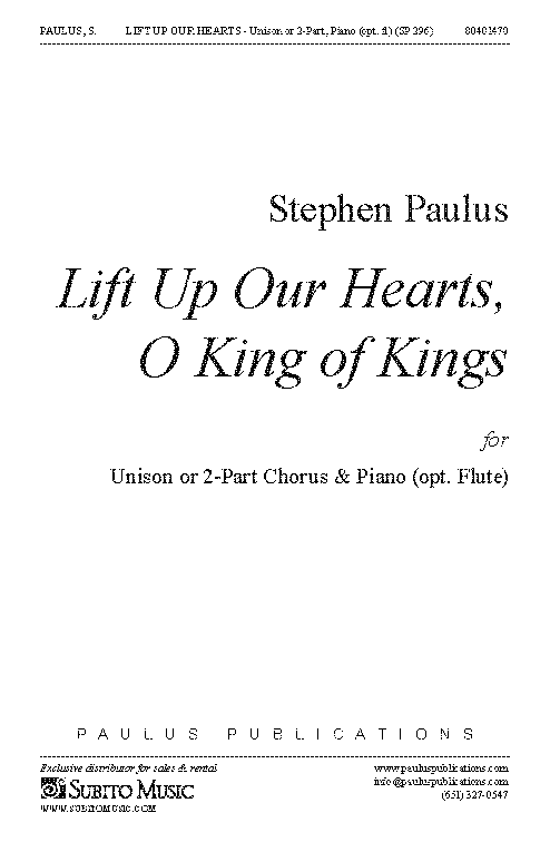 Lift Up Our Hearts, O King of Kings for Unison or 2-Part Chorus & Piano (opt. Flute) - Click Image to Close